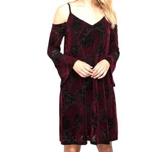 Mystree red velvet burnout dress paisley long bell sleeves vamp Large